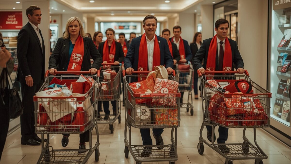 V-toppar firar sänkt partiskatt med shoppinglista – proletariatets konsumtionsbehov äntligen tillgodosedda