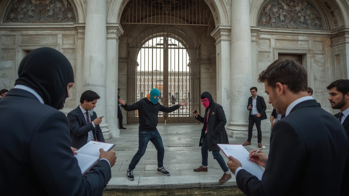 Pussy Riot genomför performativ intervention vid Rysslands paviljong — experter oense om det är konst eller bara verklighet